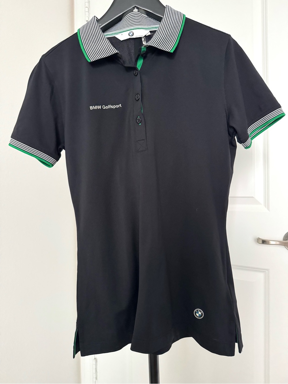 NWT BMW Golfsport Women’s Performance Polo Shirt Black Green Size S Portugal